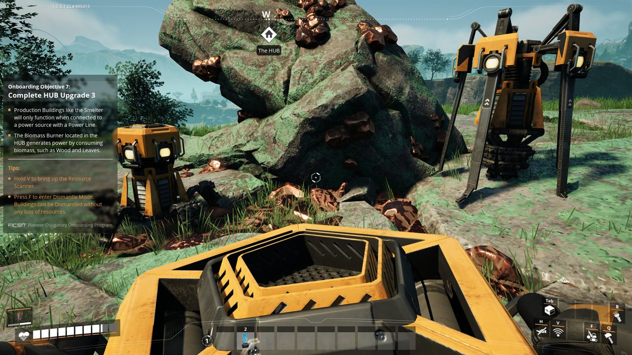 A Portable Miner drilling a Copper Ore node in Satisfactory