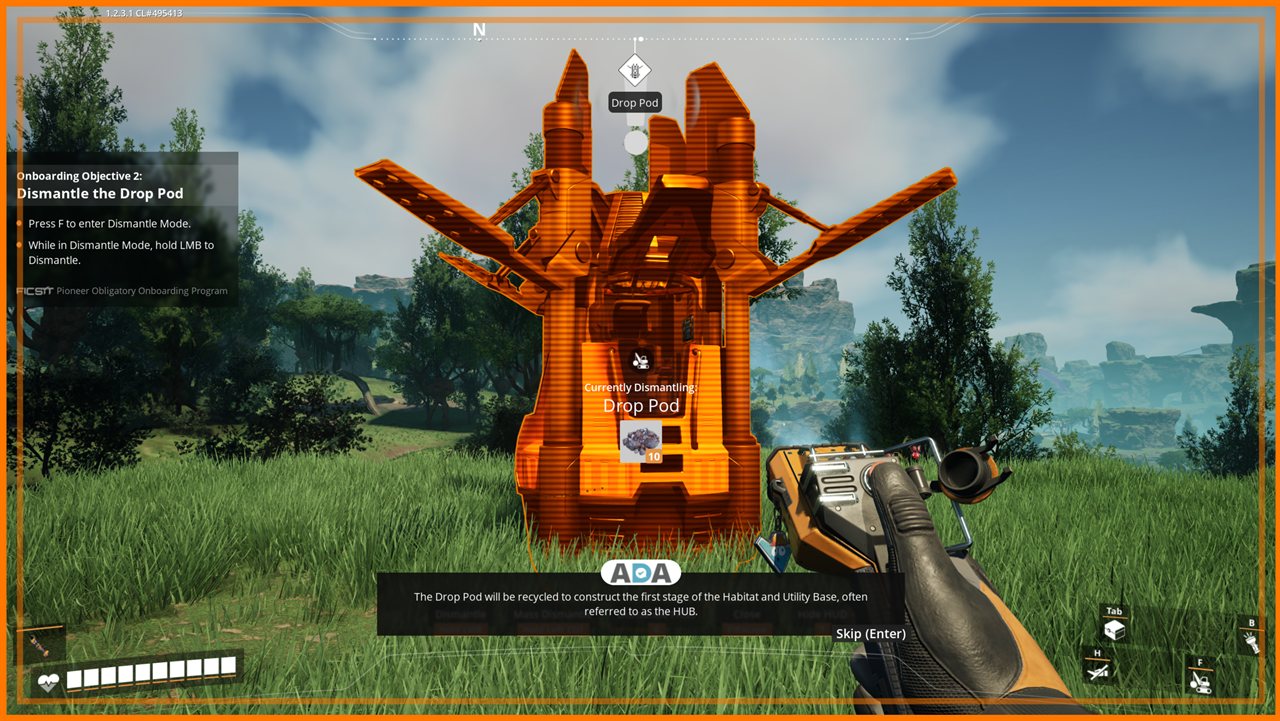 Satisfactory Dismantle Mode aimed at the Drop Pod, recycled into the first stage of the HUB