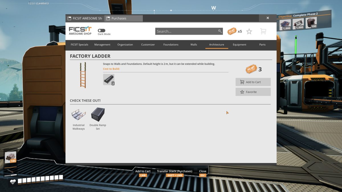 The Factory Ladder in the FICSIT AWESOME Shop in Satisfactory, unlocked for 3 FICSIT Coupons
