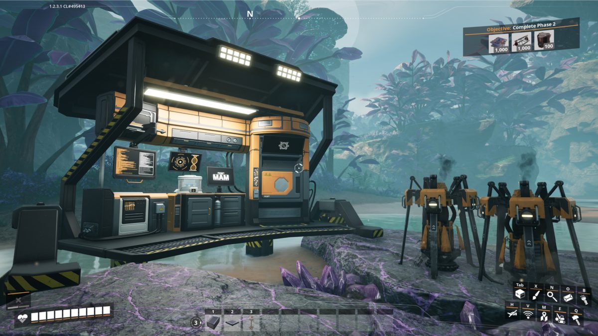 A MAM built next to a Quartz node and Portable Miners in Satisfactory