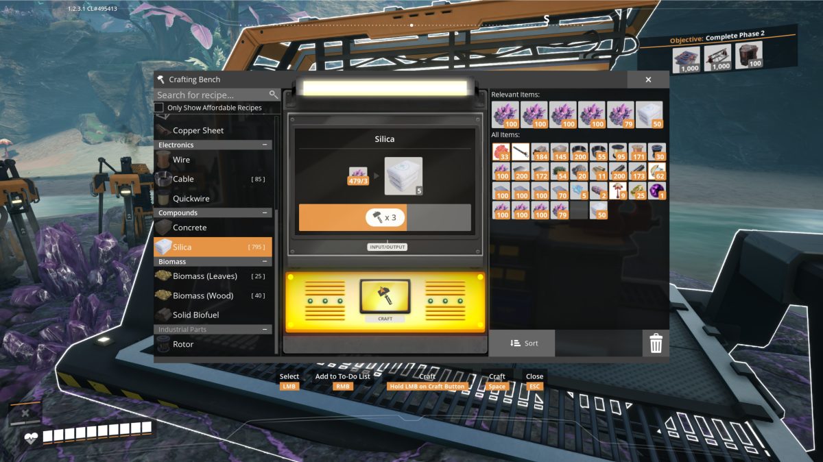 Crafting Silica from Raw Quartz at the Crafting Bench in Satisfactory
