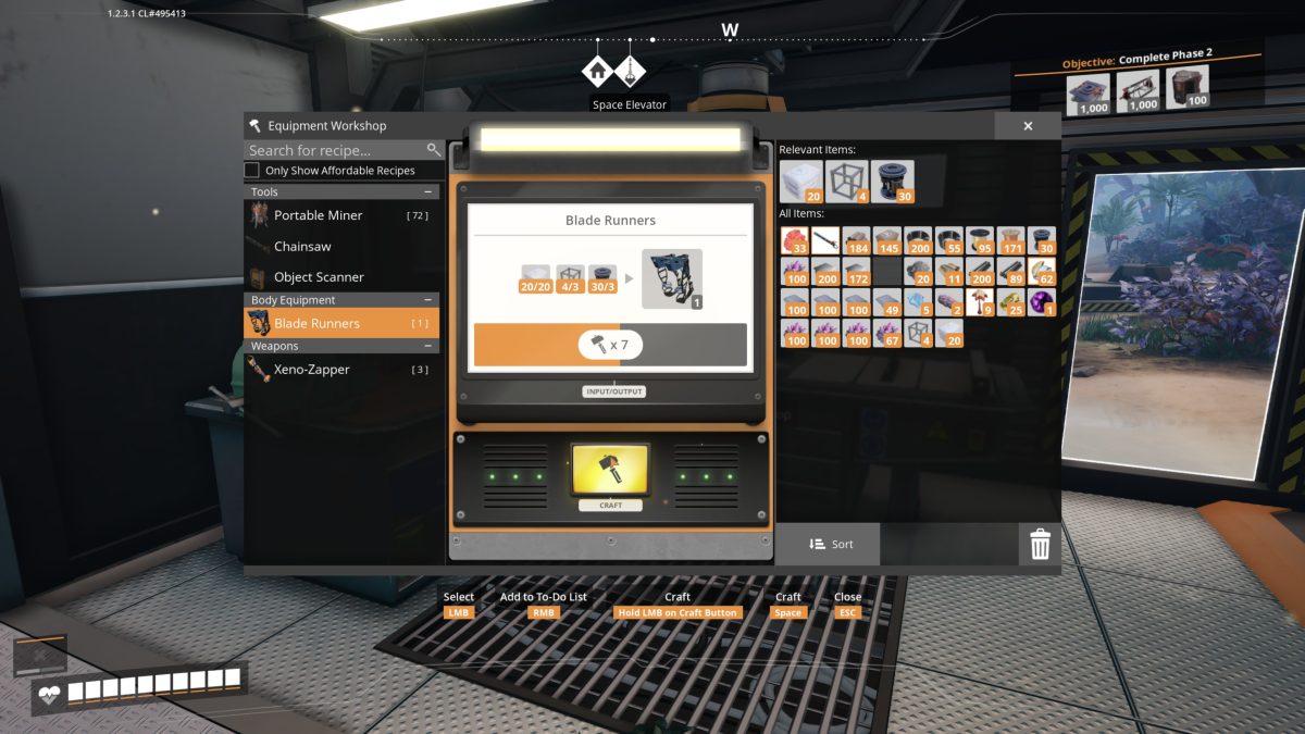 Crafting the Blade Runners at the Equipment Workshop in Satisfactory, from Silica, Modular Frame and Rotors
