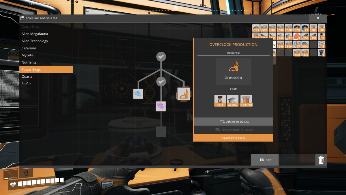 The Overclock Production node in the Satisfactory MAM, reward Overclocking, cost 1 Power Shard, 50 Iron Plate and 50 Wire