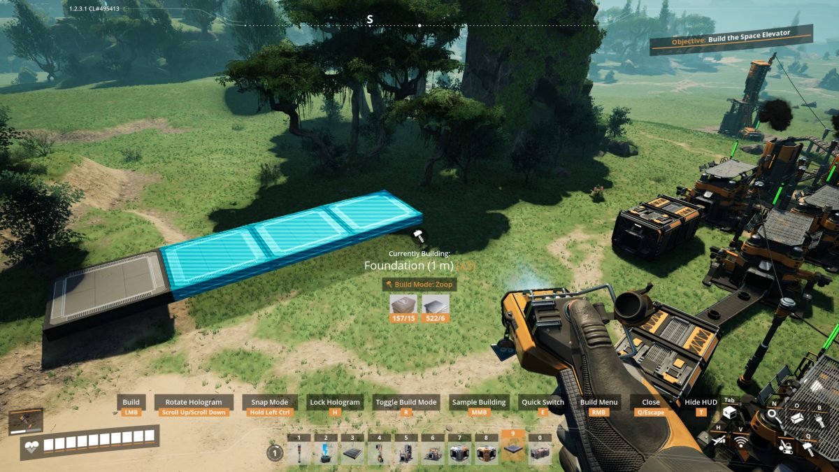 Placing a row of foundations at once with Zoop build mode in Satisfactory