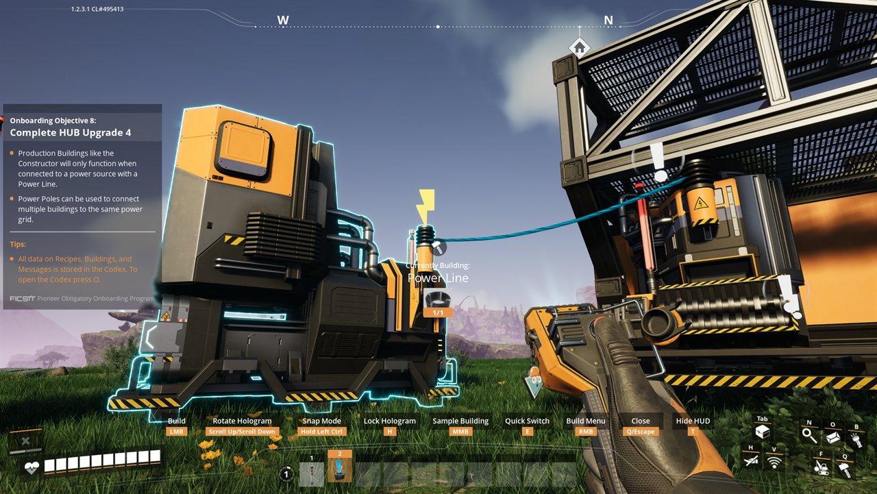 Satisfactory building a Power Line connecting a Smelter to the HUB for power
