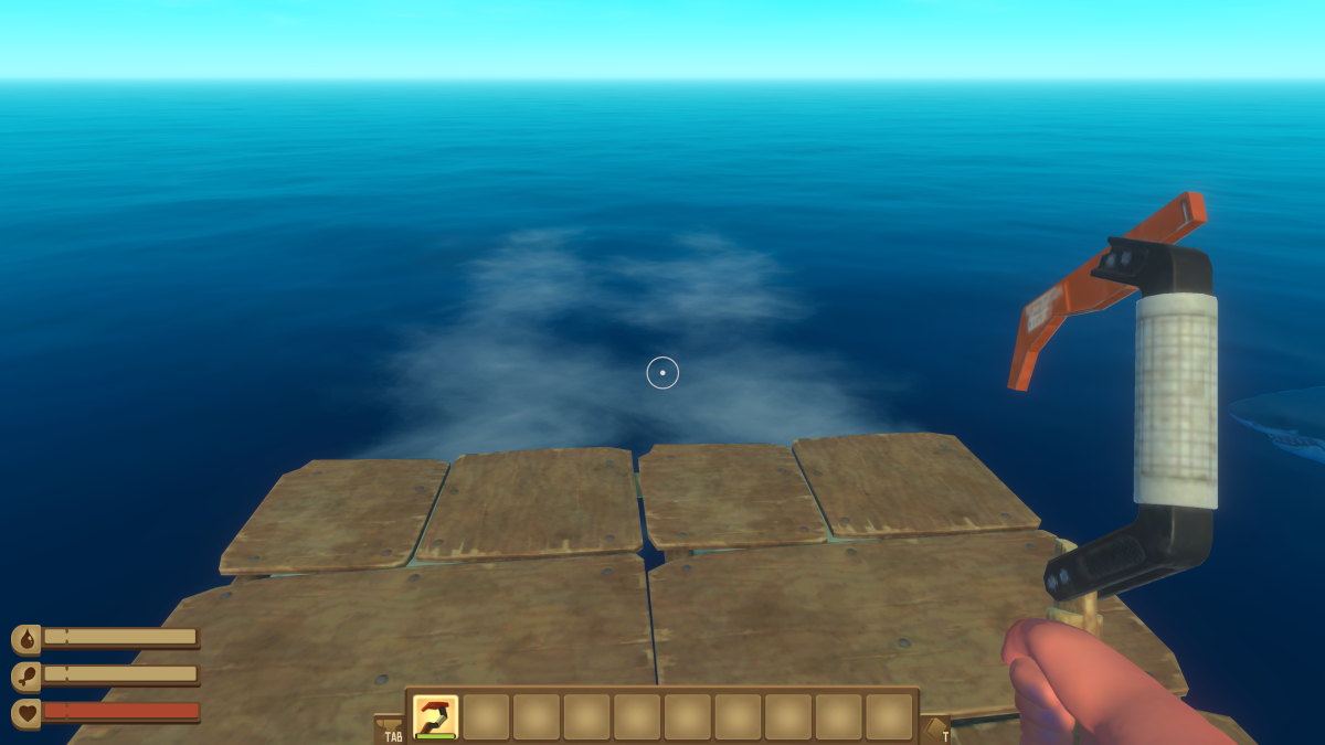 The foamy wake trailing behind the raft showing its direction of drift in Raft
