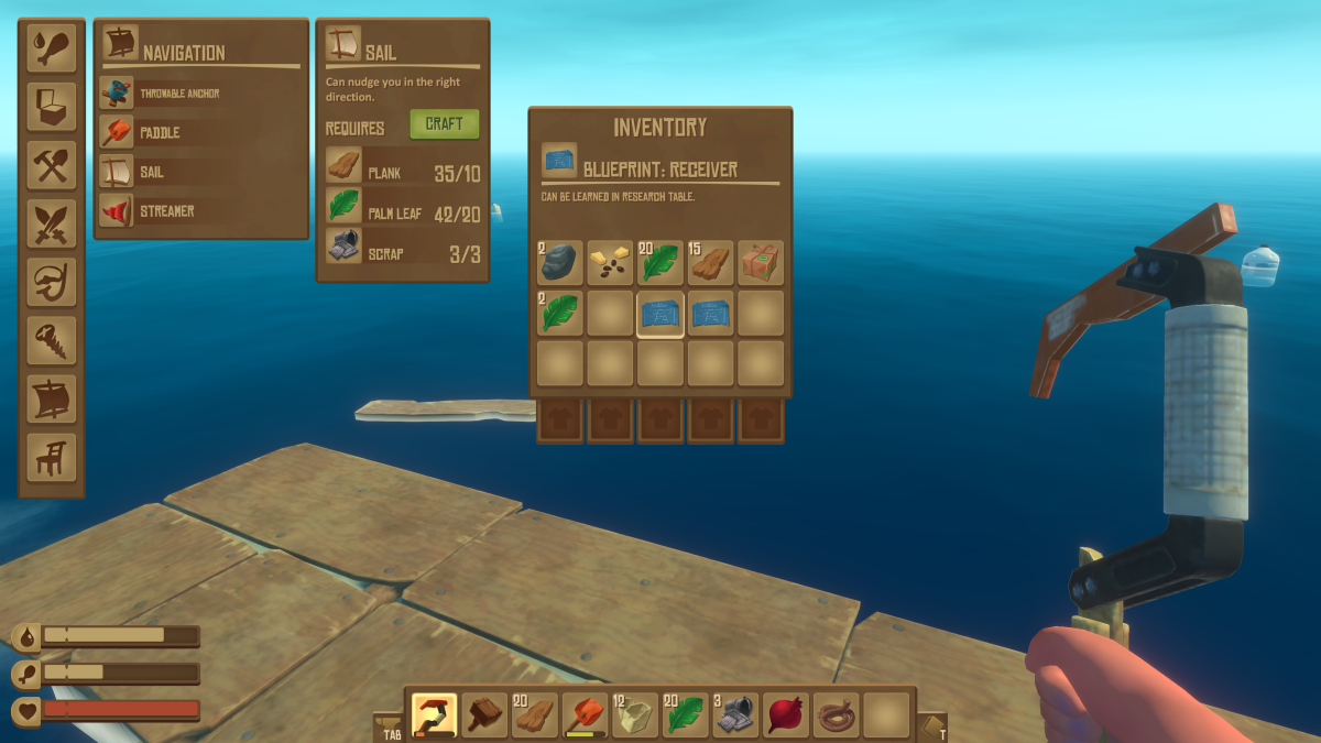 A Blueprint Receiver item in the inventory in Raft, which can be learned at a Research Table