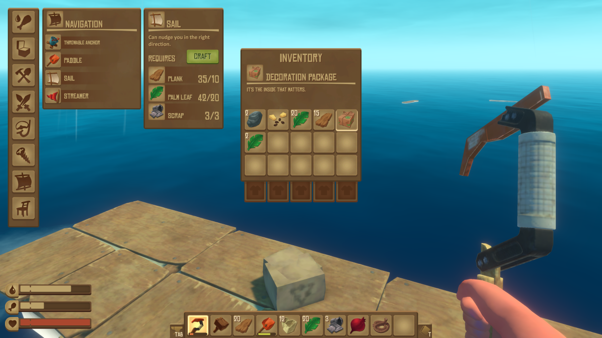 A Decoration Package item in the inventory in Raft, which holds a cosmetic recipe
