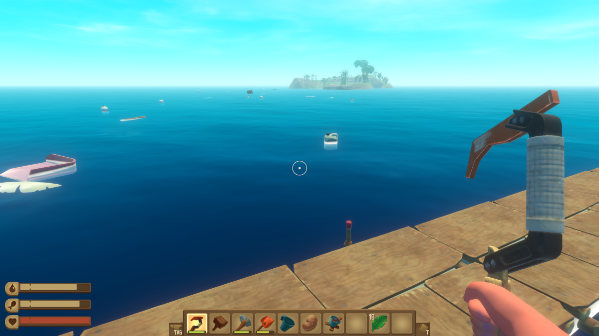 The raft anchored well away from a small island in Raft to keep the shark away while harvesting