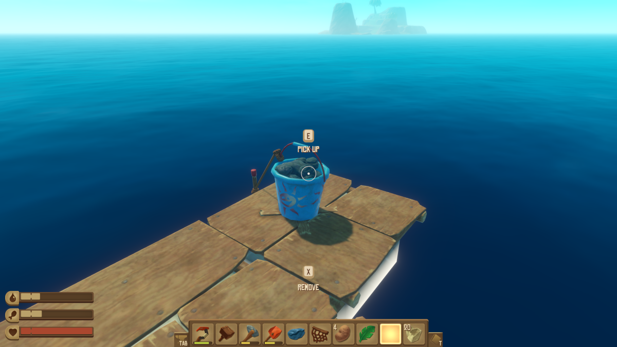 The Throwable Anchor sitting on the raft before being thrown overboard in Raft
