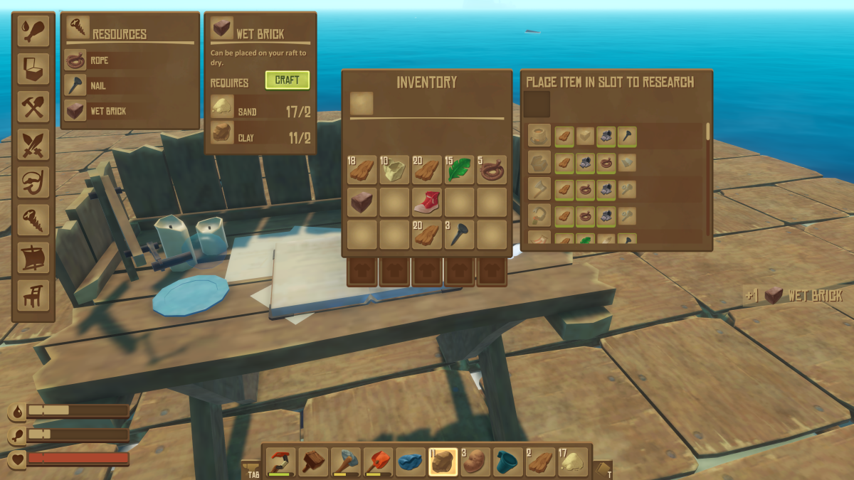 The Wet Brick recipe in Raft, two sand and two clay, which can be placed on the raft to dry