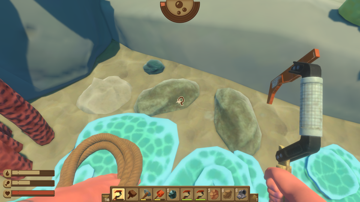 Gathering sand and clay deposits on the seabed near an island in Raft with the Plastic Hook