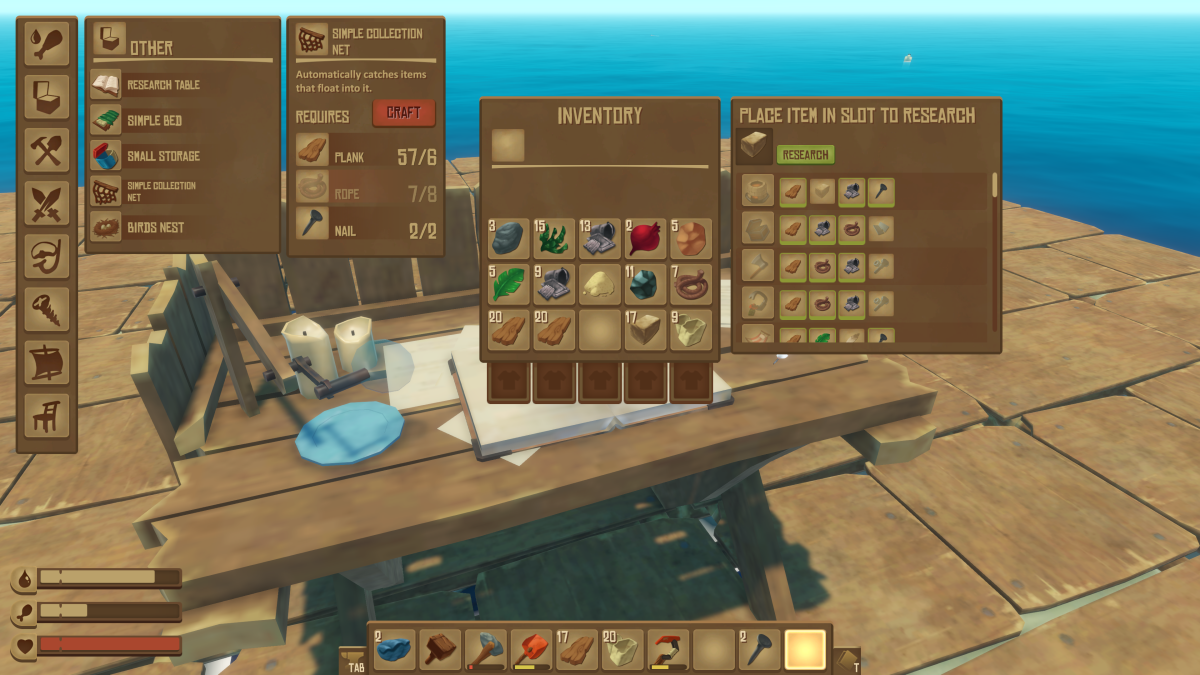 Researching a dry brick at the Research Table in Raft to unlock the Smelter recipe